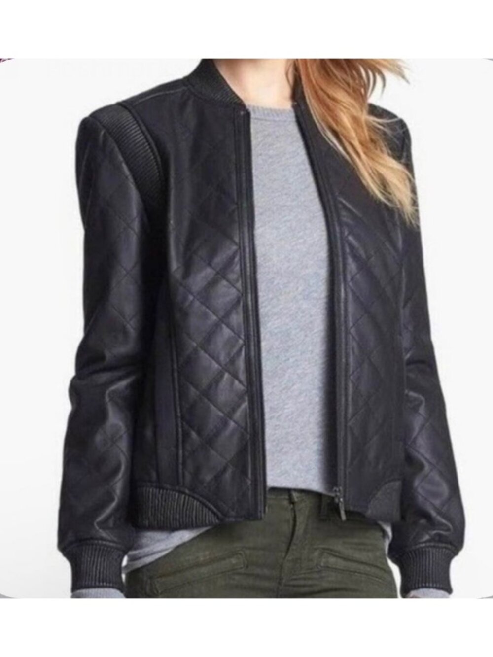 Truth And Pride Women’s Quilted Black Leather Moto Bomber Jacket Size S